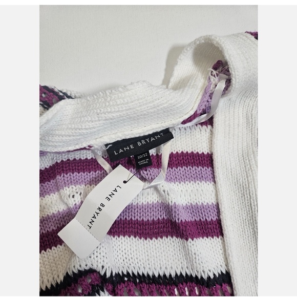 Lane Bryant Cardigan Sweater Womens 10/12 Purple Striped Open Front Short Sleeve - Picture 8 of 10